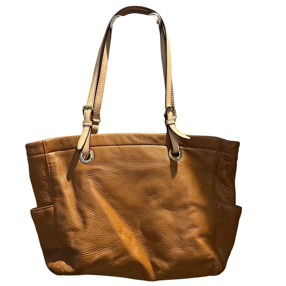 Michael Kors Bedford Brown‎ Pebbled Leather Tote Bag Gold Hardware MK Logo - Picture 2 of 7